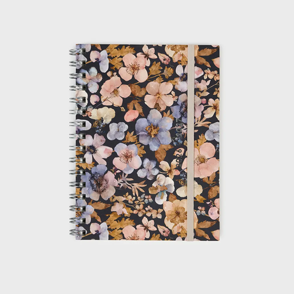 Agenda académica A5 2026-27 - Pressed Flowers Dark