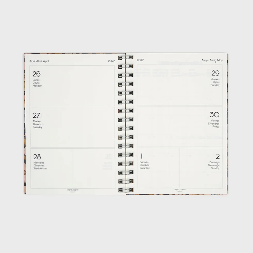 Agenda académica A5 2026-27 - Pressed Flowers Dark