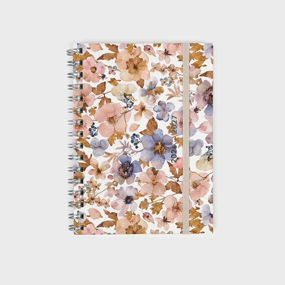 Agenda académica A5 2026-27 - Pressed Flowers Light
