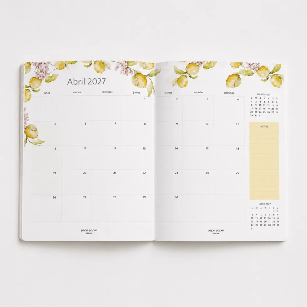 Agenda Mensual 2026-27 Castellano - 16 meses - Lemon Garden