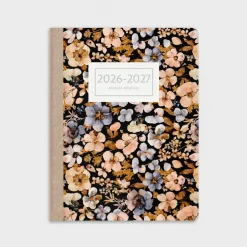 Agenda Mensual 2026-27 Castellano - 16 meses - Pressed Flowers Dark