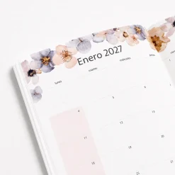 Agenda Mensual 2026-27 Castellano - 16 meses - Pressed Flowers Light