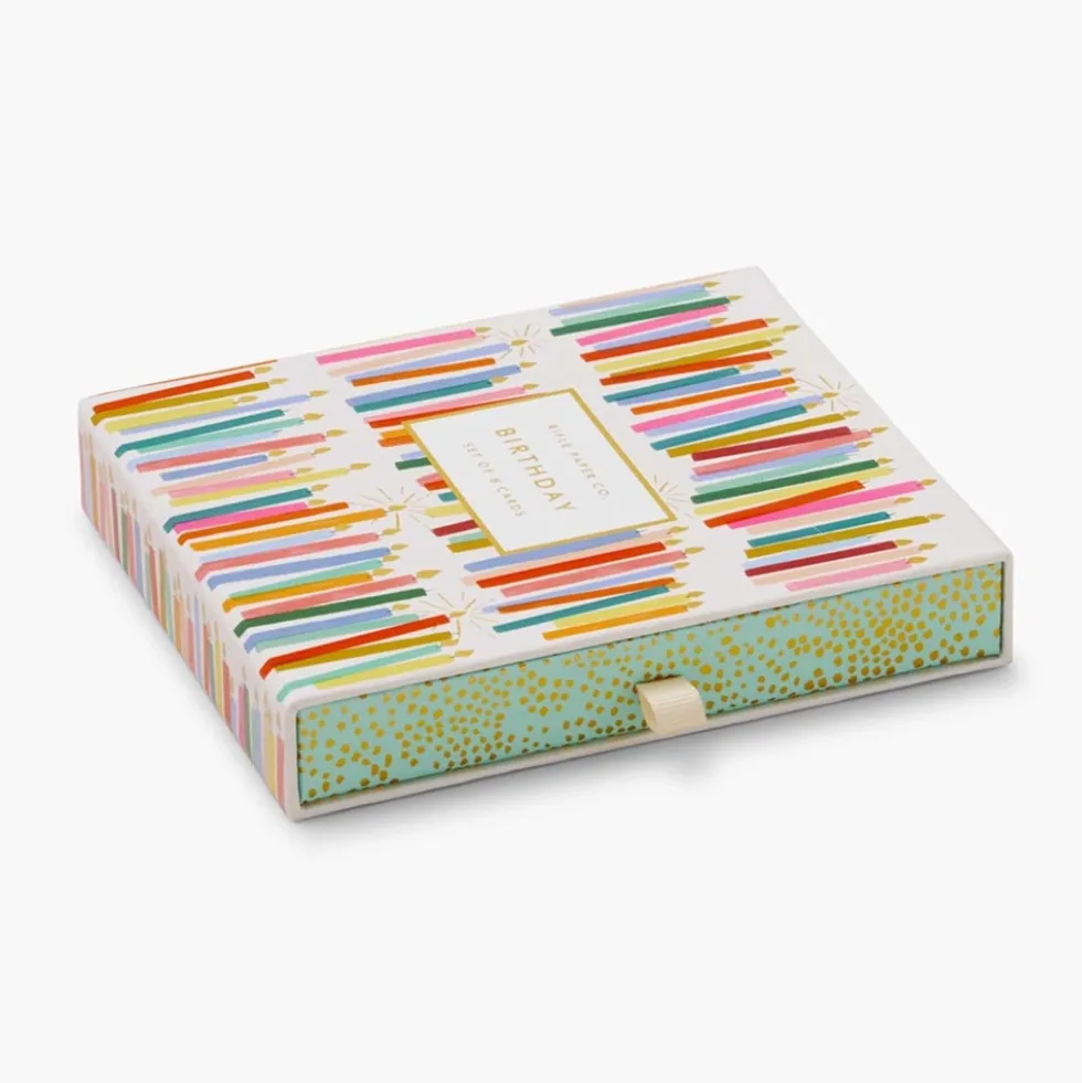 Caja con 8 tarjetas postales felicitación - Birthday Candles - Rifle Paper