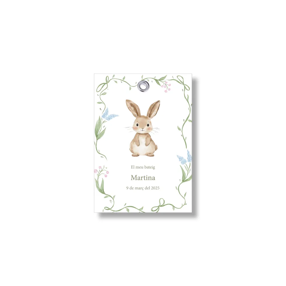 Etiqueta bautizo personalizable Flores Animales. Tamaño 55x80mm.