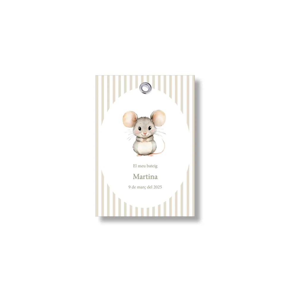 Etiqueta bautizo personalizable Rayas Animales. Tamaño 55x80mm.