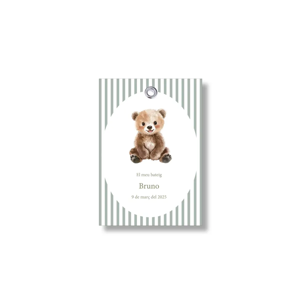 Etiqueta bautizo personalizable Rayas Animales. Tamaño 55x80mm.