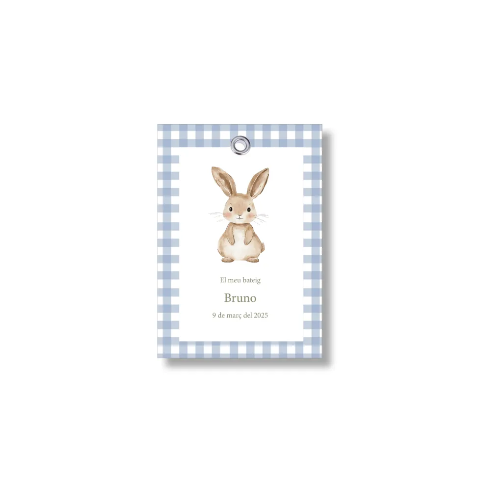 Etiqueta bautizo personalizable Vichy Animales. Tamaño 55x80mm.