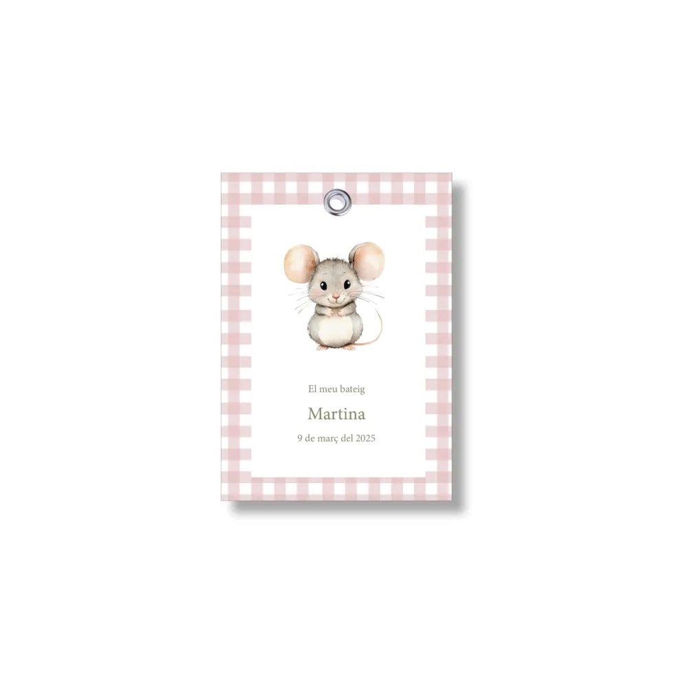 Etiqueta bautizo personalizable Vichy Animales. Tamaño 55x80mm.