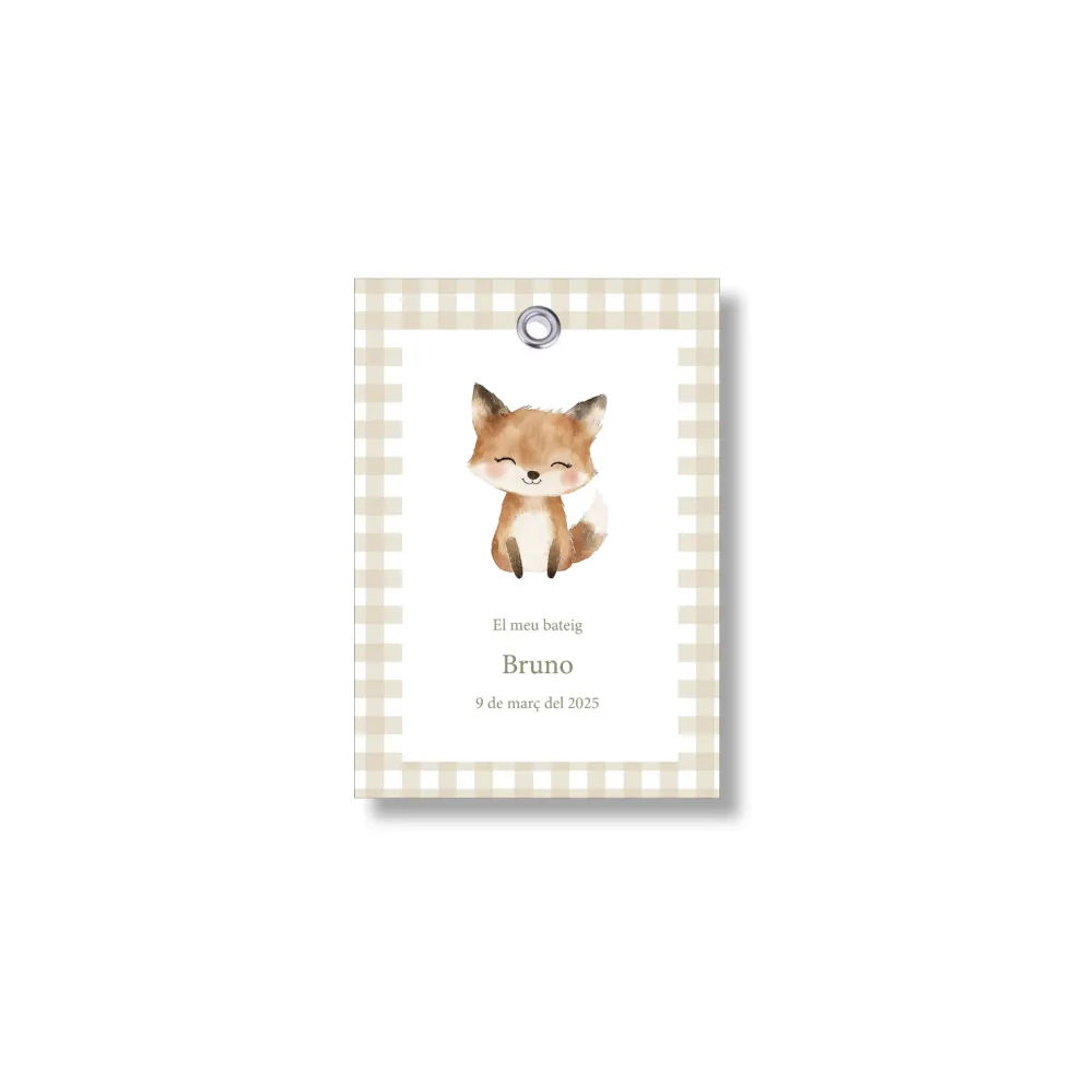 Etiqueta bautizo personalizable Vichy Animales. Tamaño 55x80mm.