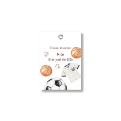 Etiqueta personalizable con motivos de deportes. Tamaño 55x80 mm.