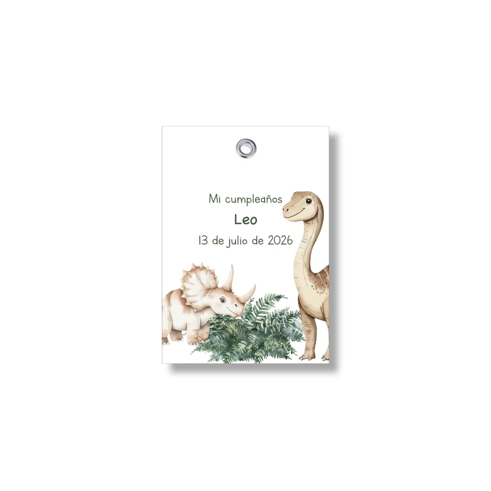 Etiqueta personalizable con motivos de dinosaurios. Tamaño 55x80 mm.
