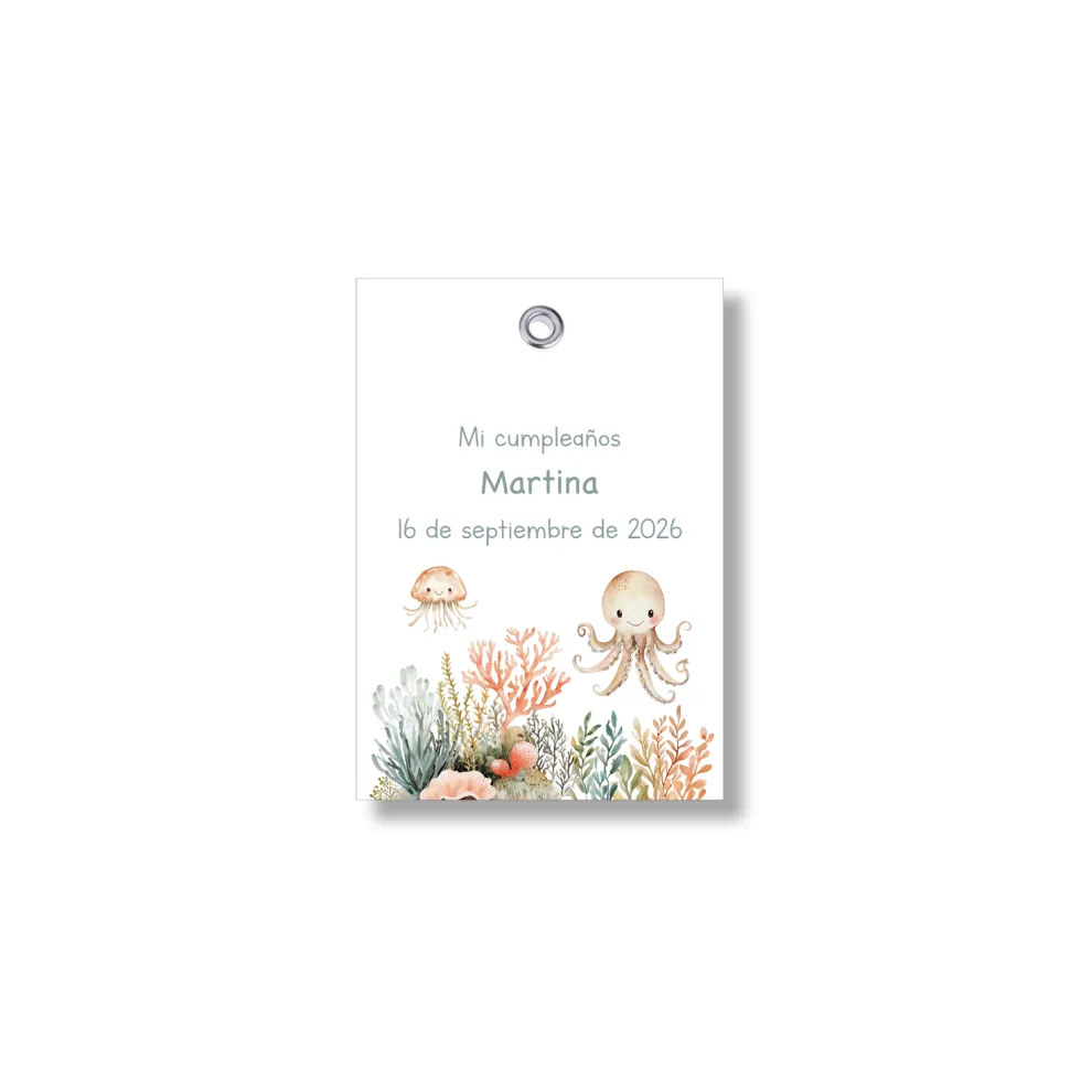 Etiqueta personalizable con motivos Oceano. Tamaño 55x80 mm.