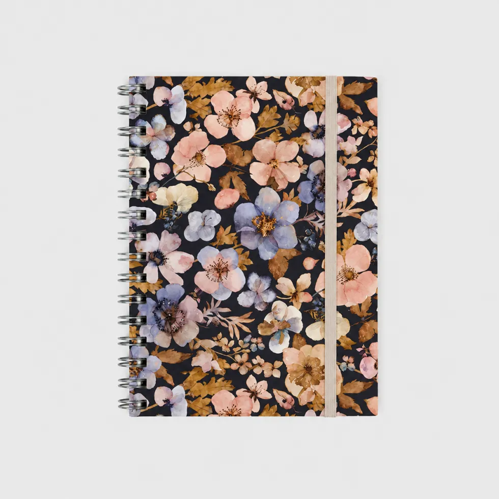 Libreta Wyro A5 Tapa Blanda Hojas Cuadrícula - Pressed Flowers Dark