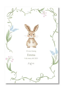 Lámina bautizo personalizable Bienvenida Flores Animales. Tamaño A5.