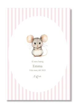 Lámina bautizo personalizable Bienvenida Rayas Animales.Tamaño A5.