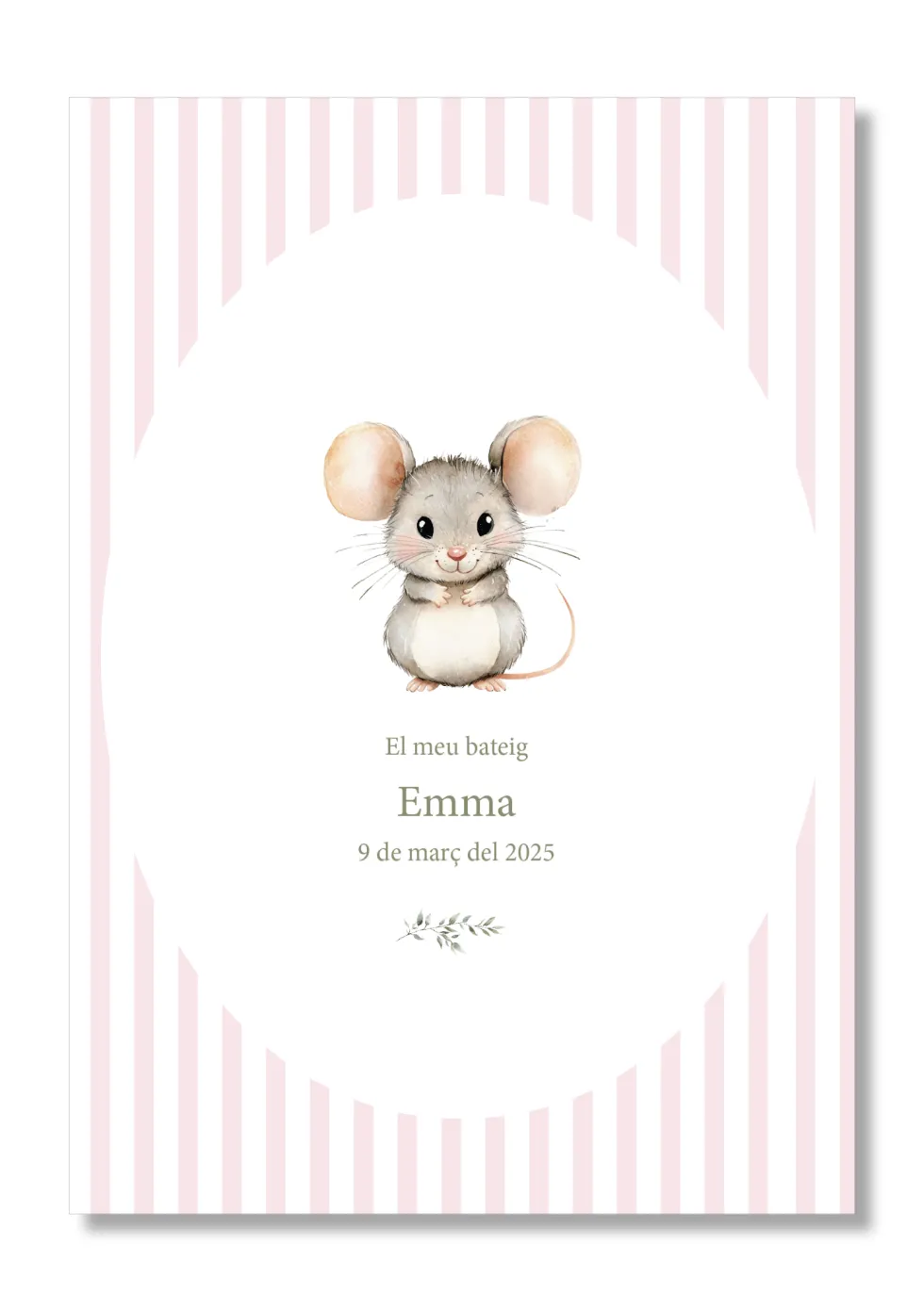 Lámina bautizo personalizable Bienvenida Rayas Animales.Tamaño A5.