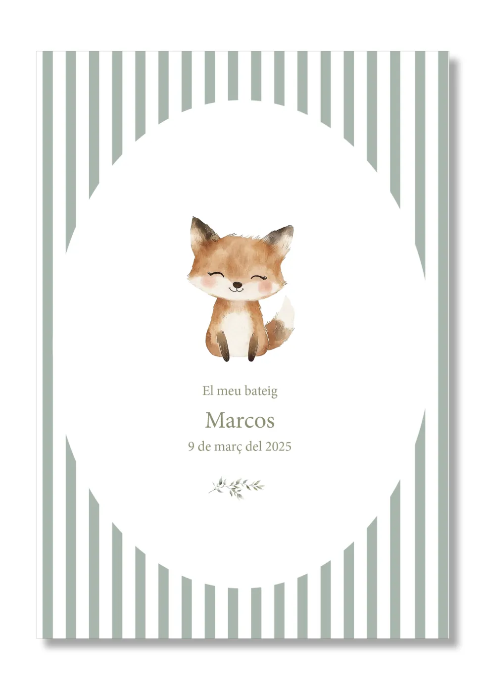 Lámina bautizo personalizable Bienvenida Rayas Animales.Tamaño A5.