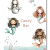 Lámina Candy Bar personalizable con motivos de sirenas. Tamaño A5.