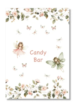 Lámina Cndy Bar personalizable con motivos de hadas. Tamaño A5.