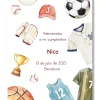 Lámina personalizable Bienvenida Cumpleaños con motivos de deportes. Tamaño A5.