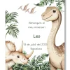 Lámina personalizable Bienvenida Cumpleaños con motivos de dinosaurios. Tamaño A5.