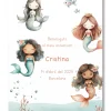 Lámina personalizable Bienvenida Cumpleaños con motivos de sirenas. Tamaño A5.