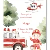 Lámina personalizable Bienvenida Cumpleaños con motivos de bomberos. Tamaño A5.