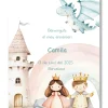 Lámina personalizable Bienvenida Cumpleaños con motivos de princesas y príncipes.. Tamaño A5.