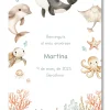 Lámina personalizable Bienvenida Cumpleaños con motivos Oceano. Tamaño A5.