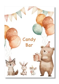 Lámina personalizable Candy Bar con motivos de animales. Tamaño A5.