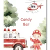 Lámina personalizable Candy Bar con motivos de bomberos. Tamaño A5.