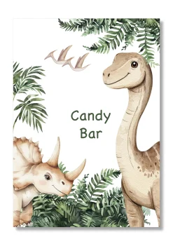 Lámina personalizable Candy Bar con motivos de dinosaurios. Tamaño A5.