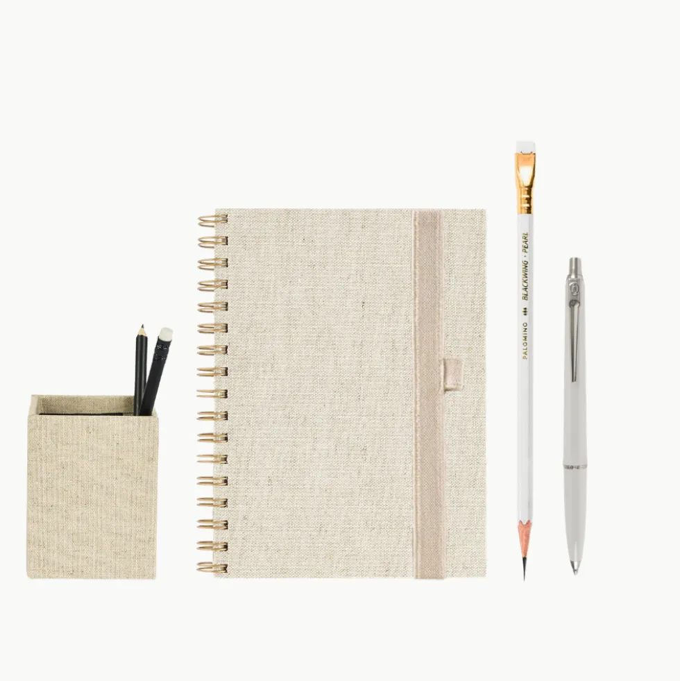 Pack Premium "Lienzo" I Libreta + Cubilete + Bolígrafo + Portabolígrafo + Lápiz