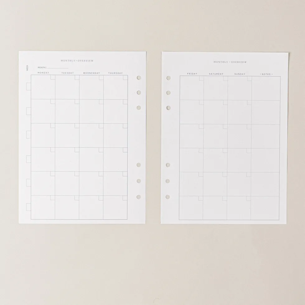 Planificador Mensual (Calendario sin fechas) · Recambio agenda anillas