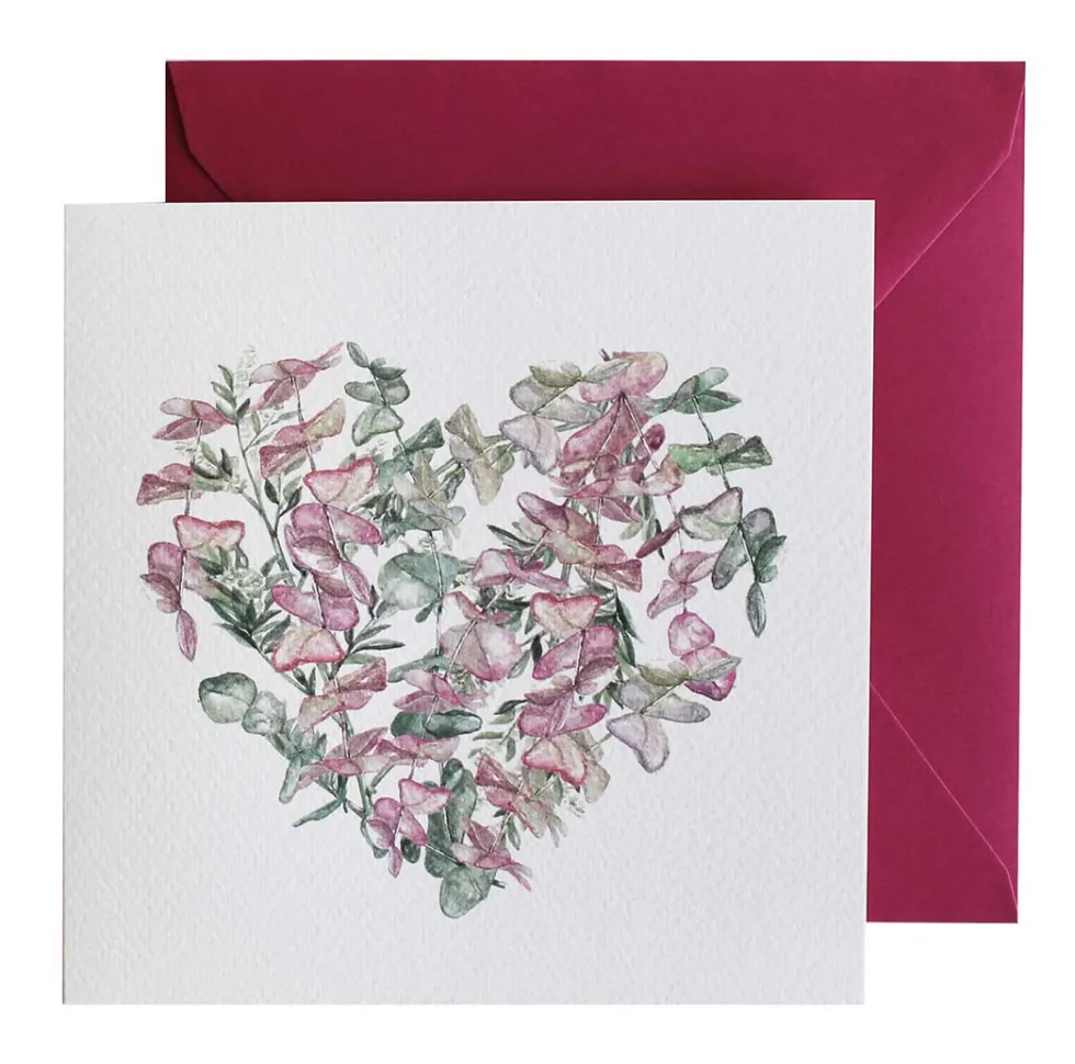 Postal Corazón hojas eucalipto