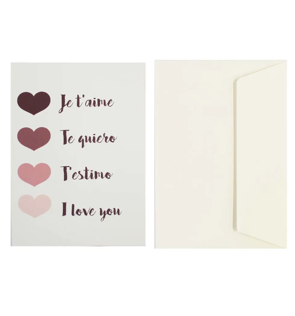 Postal Corazón Te quiero idiomas
