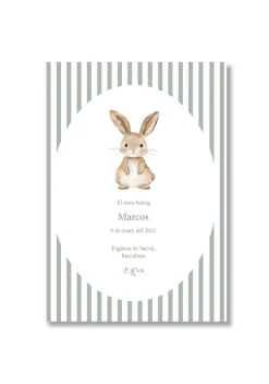 Recordatorio bautizo personalizable Rayas Animales. Tamaño 80 x 120 mm.