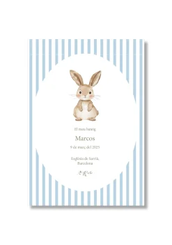 Recordatorio bautizo personalizable Rayas Animales. Tamaño 80 x 120 mm.