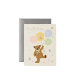 Tarjeta felicitación cumpleaños First Birthday Bear - Rifle Paper