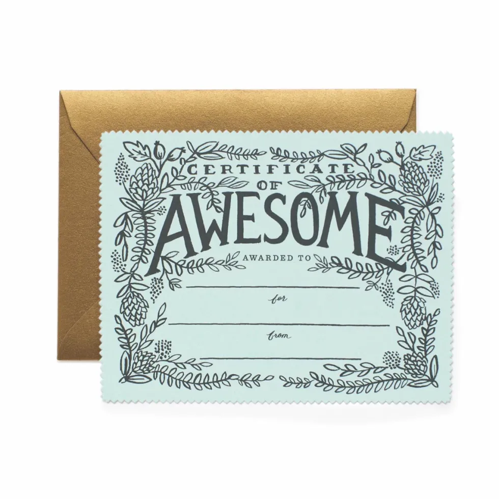 Tarjeta Postal aliento - Certificate Of Awesome - Rifle Paper
