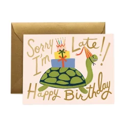 Tarjeta postal felicitación cumpleaños Turtle Belated - Rifle Paper